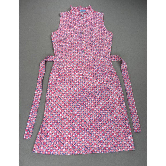 J. McLaughlin Pink Blue Geometric Catalina Cloth Sleeveless ruffle dress XS - Picture 4 of 9